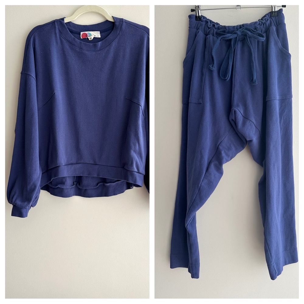 FP Beach by Free People Matching Sweatshirt & Sweatpants Set, Dark Blue, Size XS